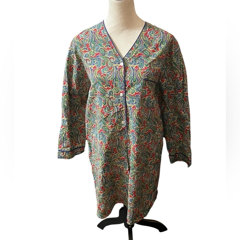 Go Softly Women's Sleep Shirt Medium Long Sleeve Multicolor Paisley 1/2 Button